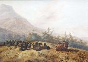 Jacobus Mancadan Mountain landscape with shepherds France oil painting artist
